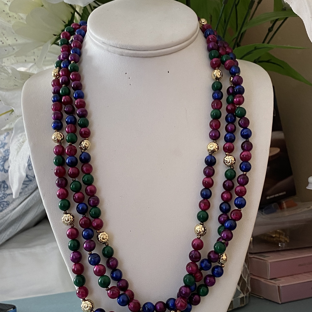 Multicolor Beaded Necklace with Gold Accents - Picture 1 of 8